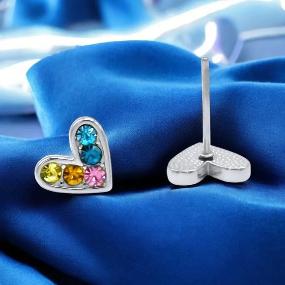 🆕️Colorful Heart Stud Earrings18K Gold Plated Stainless Steel Dainty Earrings - Picture 6 of 8